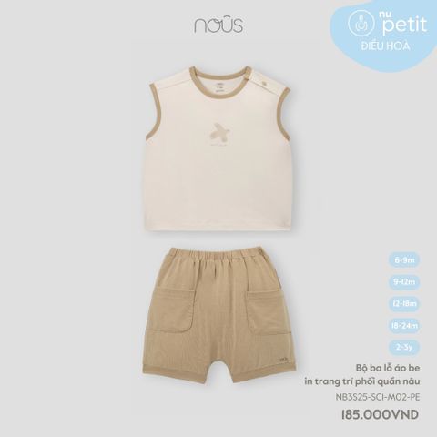 Bộ ba lỗ áo be in trang trí phối quần nâu Nous NB3S25-SC1-M02-PE-6M