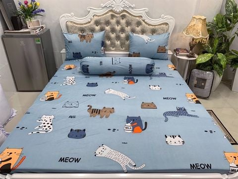 Ga chống thấm cotton Ú Òa Cotton cao cấp - Hươu cao cổ xanh - 1m8*2m