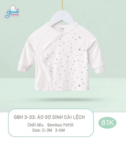 Áo dài tay Goodmama cài lệch - Trắng họa tiết - 0-3m