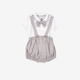 Set quần yếm kèm áo ngắn tay bé trai + nơ cổ Bubaby