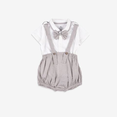 Promo Set quần yếm kèm áo ngắn tay bé trai + nơ cổ 6332NC Bubaby