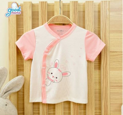 Áo cộc tay Goodmama cài lệch - Thỏ hồng - 0-3m