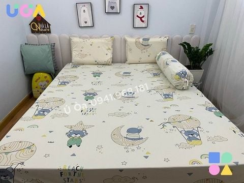 Ga chống thấm cotton Ú Òa Cotton cao cấp - Hươu cao cổ xanh - 1m8*2m