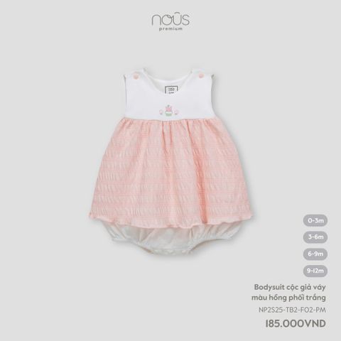 Bodysuit cộc giả váy màu hồng phối trắng Nous NP2S25-TB2-F02-PM-0M