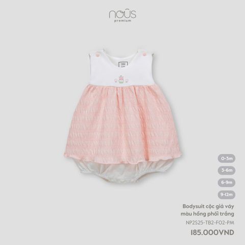 Bodysuit cộc giả váy màu hồng phối trắng Nous NP2S25-TB2-F02-PM-0M