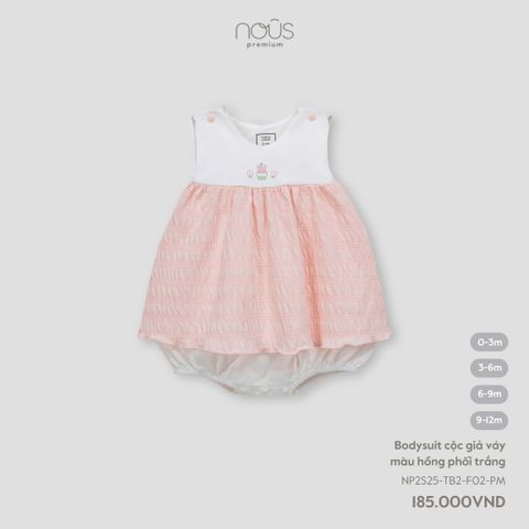 Bodysuit cộc giả váy màu hồng phối trắng Nous NP2S25-TB2-F02-PM-0M
