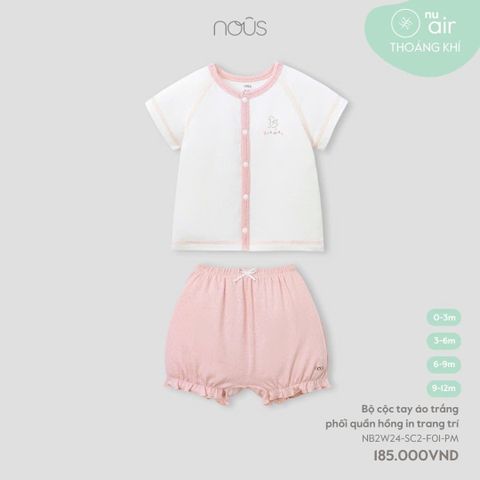 Bộ cộc tay áo trắng phối quần hồng in trang trí Nous NB2W24-SC2-F01-PM-0M