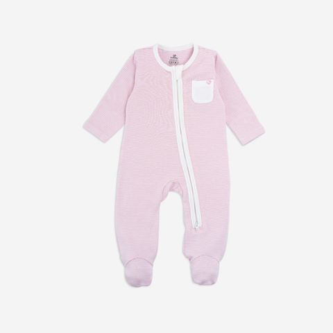 Promo Body dài tay khóa giữa Bamco Bubaby - Kẻ hồng A86 - 6-9m