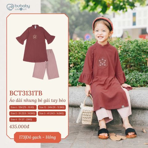 Áo dài nhung bé gái tay bèo Bubaby BCT3131TB.03YI34