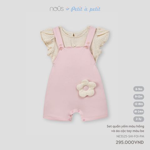Set quần yếm màu hồng và áo cộc tay màu be Nous NE3S25-SH1-F01-PM-6M