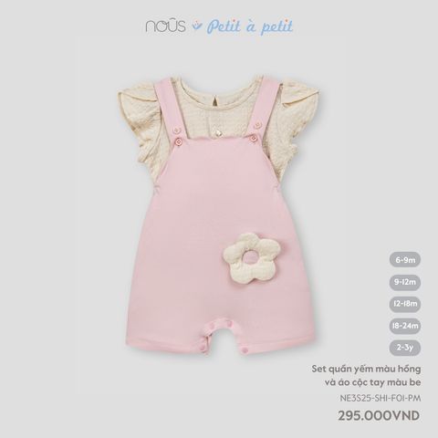 Set quần yếm màu hồng và áo cộc tay màu be Nous NE3S25-SH1-F01-PM-6M