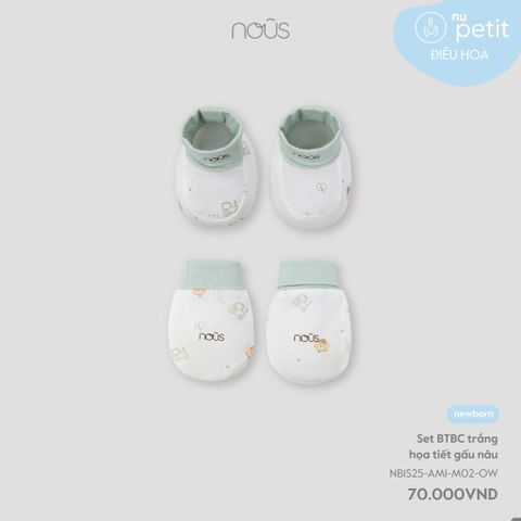Set bao tay, bao chân trắng họa tiết gấu nâu NB Nous NB1S25-AM1-M02-OW-NB
