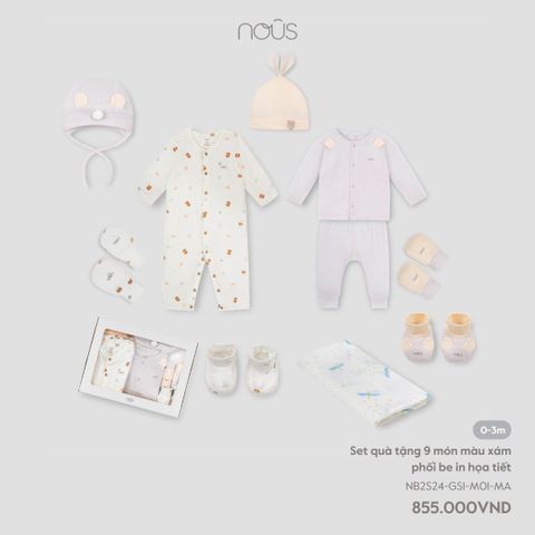 Set quà tặng 9 món màu xám phối be in họa tiết Nous