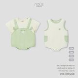 Set 2 bodysuit màu be phối xanh in trang trí Nous