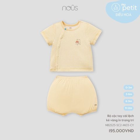 Bộ cộc tay cài lệch kẻ vàng in trang trí Nous NB2S25-SC2-M03-CY-0M