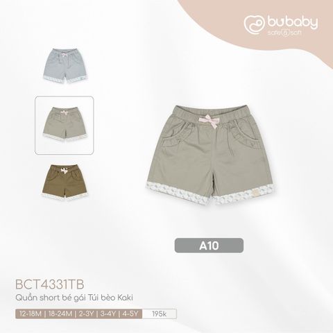 Quần short Bubaby bé gái Túi bèo Kaki