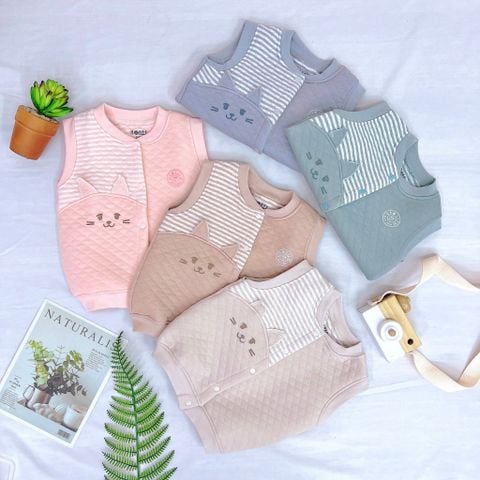 Áo gile Hrnee trần bông cài giữa Bamboo mới - Xanh cẩm thạch - 12-18m