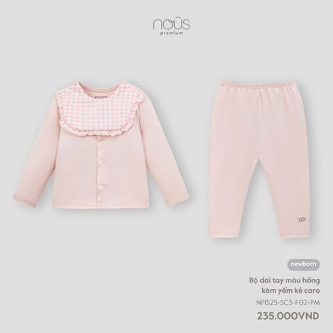 Bộ dài tay màu hồng kèm yếm kẻ caro Nous NP1S25-SC3-F02-PM-NB