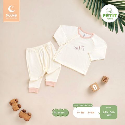 Bộ dài tay Moona cài lệch - gấu kem - 3-6m