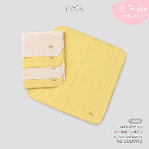 Set 5 khăn sữa màu vàng mix trắng Nous