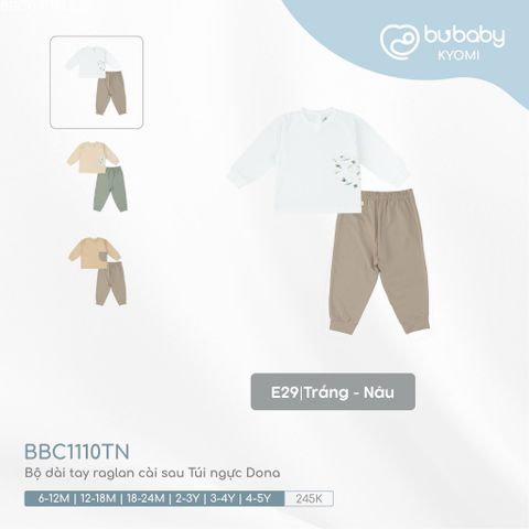 Bộ dài tay raglan cài sau Túi ngực Dona Bubaby