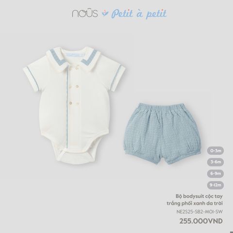 Bộ bodysuit cộc tay trắng phối xanh da trời Nous NE2S25-SB2-M01-SW-0M