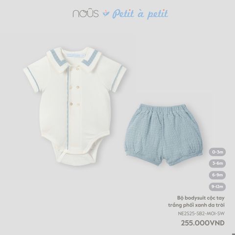 Bộ bodysuit cộc tay trắng phối xanh da trời Nous NE2S25-SB2-M01-SW-0M