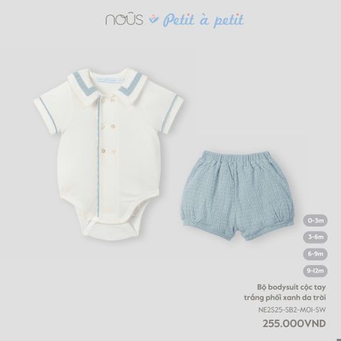 Bộ bodysuit cộc tay trắng phối xanh da trời Nous NE2S25-SB2-M01-SW-0M