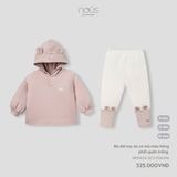 Bộ dài tay áo có mũ màu hồng phối quần trắng Nous