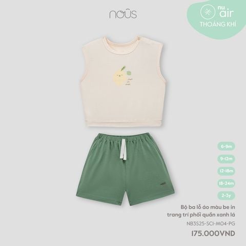 Bộ ba lỗ áo màu be in trang trí phối quần xanh lá Nous NB3S25-SC1-M04-PG-6M