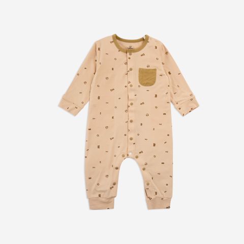 Promo Body dài tay cài giữa Bambus Signature Bubaby - Trắng in bubaby hồng B79 - 0-3m