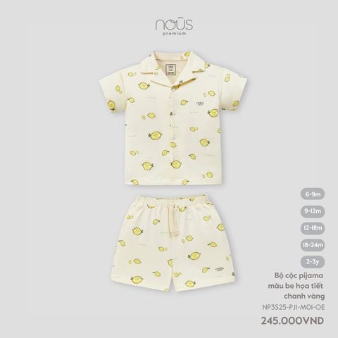Bộ pyjama cộc tay màu be họa tiết chanh vàng Nous NP3S25-PJ1-M01-OE-6M