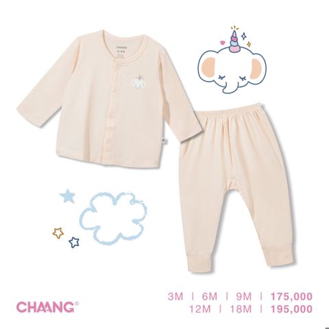 Bộ dài tay Chaang cúc giữa - vàng - 0-3m
