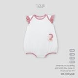 Bodysuit cộc tay trắng phối kẻ đỏ thêu trang trí Nous NP2S25-SB1-F01-PW-0M