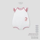 Bodysuit cộc tay trắng phối kẻ đỏ thêu trang trí Nous NP2S25-SB1-F01-PW-0M