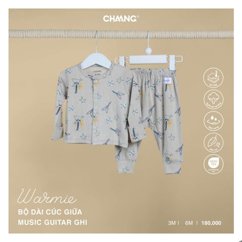 Bộ dài tay cúc giữa Chaang Music - Nốt nhạc cam - 3-6m