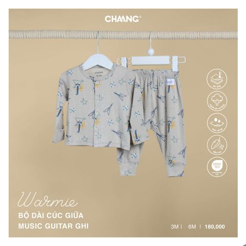 Bộ dài tay cúc giữa Chaang Music - Nốt nhạc cam - 3-6m