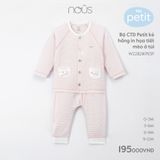 Bộ cài thẳng dài Petit kẻ hồng in họa tiết mèo ở túi Nous
