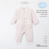 Bộ cài thẳng dài Petit kẻ hồng in họa tiết mèo ở túi Nous