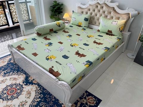 Ga chống thấm cotton Ú Òa Cotton cao cấp - Hươu cao cổ xanh - 1m8*2m