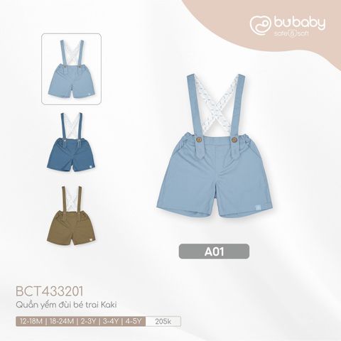 Promo Quần yếm đùi bé trai Kaki 433201 Bubaby