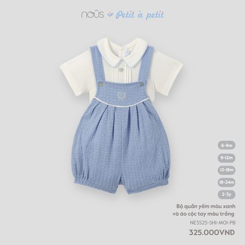 Bộ quần yếm màu xanh và áo cộc tay màu trắng Nous NE3S25-SH1-M01-PB-6M