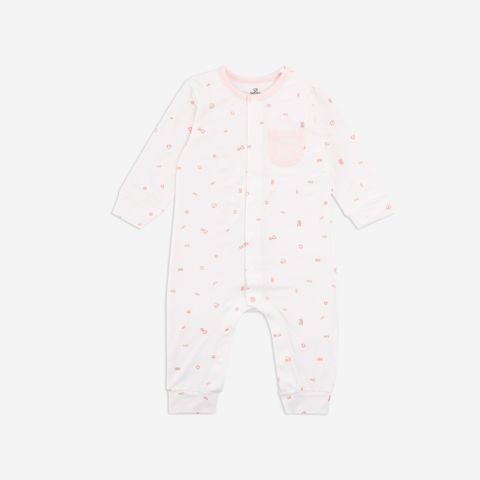 Promo Body dài tay cài giữa Bambus Signature Bubaby - Trắng in bubaby hồng B79 - 0-3m