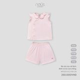 Bộ cộc tay cài lệch đính nơ kẻ caro hồng Nous NP3S25-SC2-F01-CM-6M