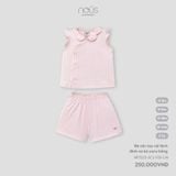 Bộ cộc tay cài lệch đính nơ kẻ caro hồng Nous NP3S25-SC2-F01-CM-6M