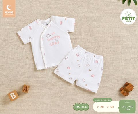 Bộ cộc tay cài lệch Moona Hồng 3-6m