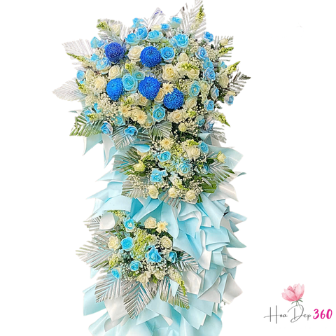 Kệ hoa khai trương 3 tầng tone xanh