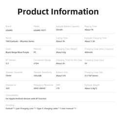Tai Nghe Không Dây TWS USAMS YO17 BE (Bluetooth v5.3, 7H, 400mAh)