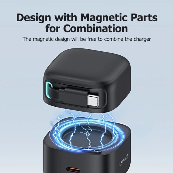 Củ Sạc Nhanh USAMS GaN Charger 35W Type C PD Fast Phone Charger Built in Quick Charge Cable