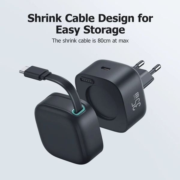 Củ Sạc Nhanh USAMS GaN Charger 35W Type C PD Fast Phone Charger Built in Quick Charge Cable